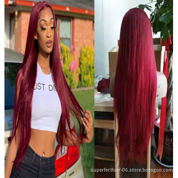 Wholesale Great Quality Straight 99j Front Lace Wig  Human Hair 13*4  Lace Wig With Natural Hairline And Baby Hair